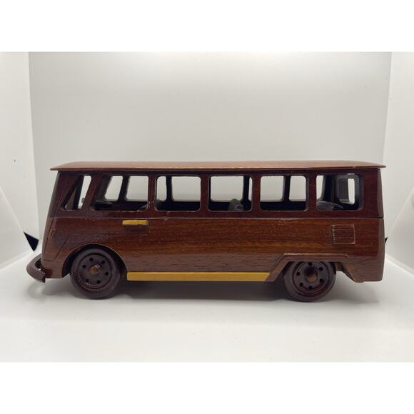 Other - VW Wood Car Volkswagen Bus Moveable Wheels Handmade Genuine Mahogany Wood VTG